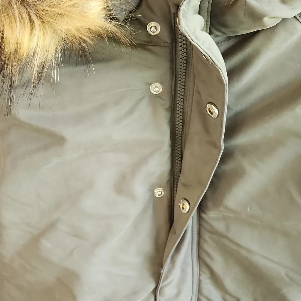 Kids Gray Winter Jacket with Faux Fur Hood